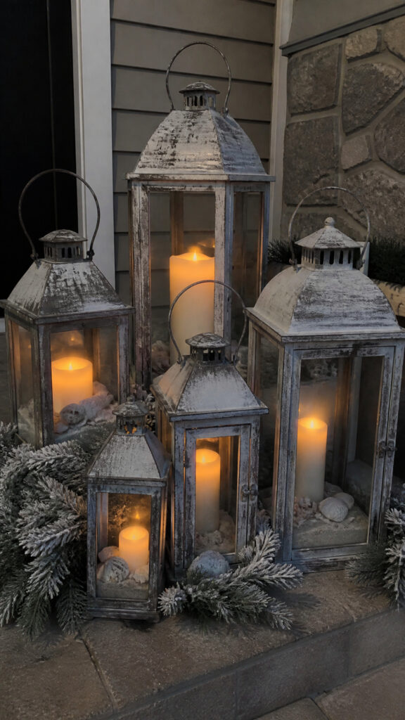 Weathered Lanterns with Coastal Candles
