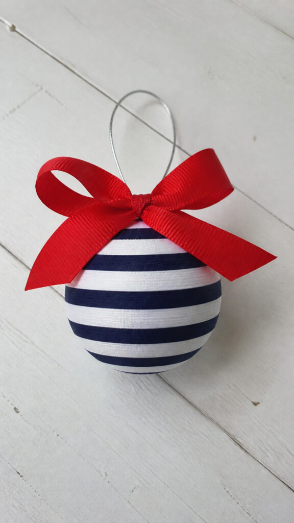 Navy and White Striped Fabric Ball Ornaments