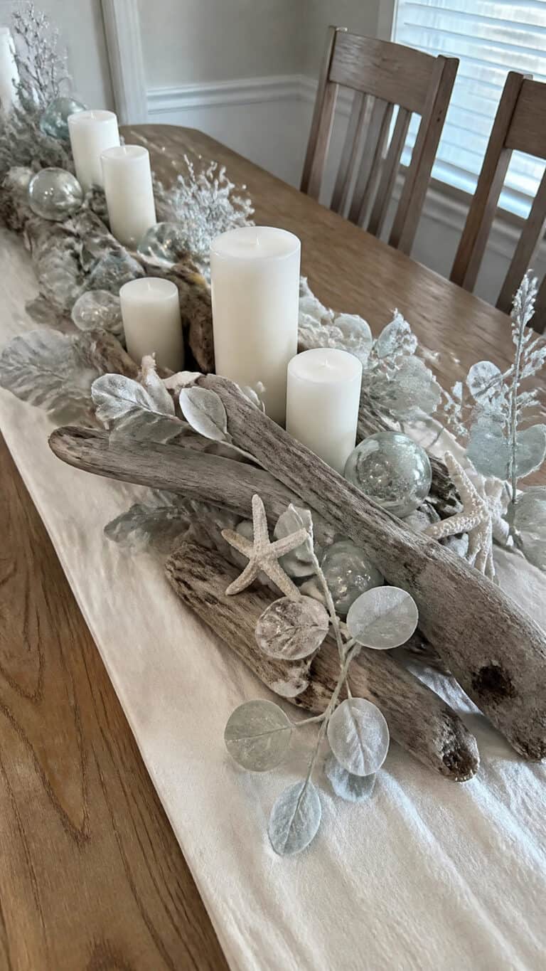 Driftwood and Frosted Greenery Centerpieces