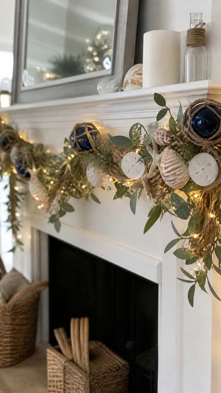 Rope-Wrapped Garland with Seashells and Lights