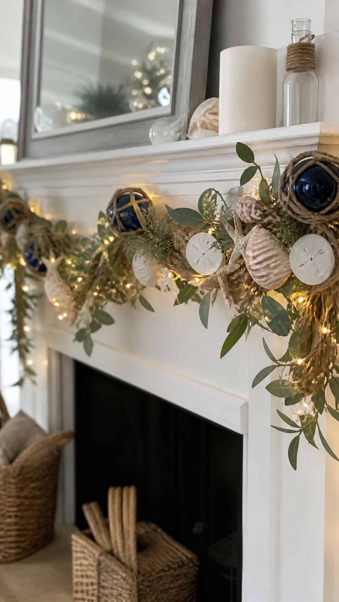 Rope-Wrapped Garland with Seashells and Lights