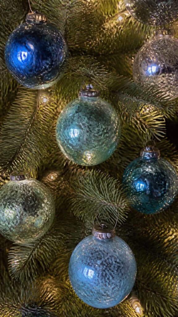 Mercury Glass Ball Ornaments in Ocean Blues