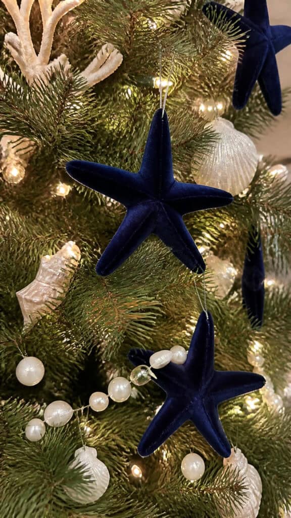 Navy Blue Velvet Starfish Ornaments
