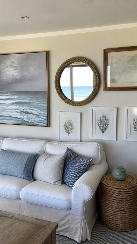 Style with Coastal-Inspired Artwork and Mirrors